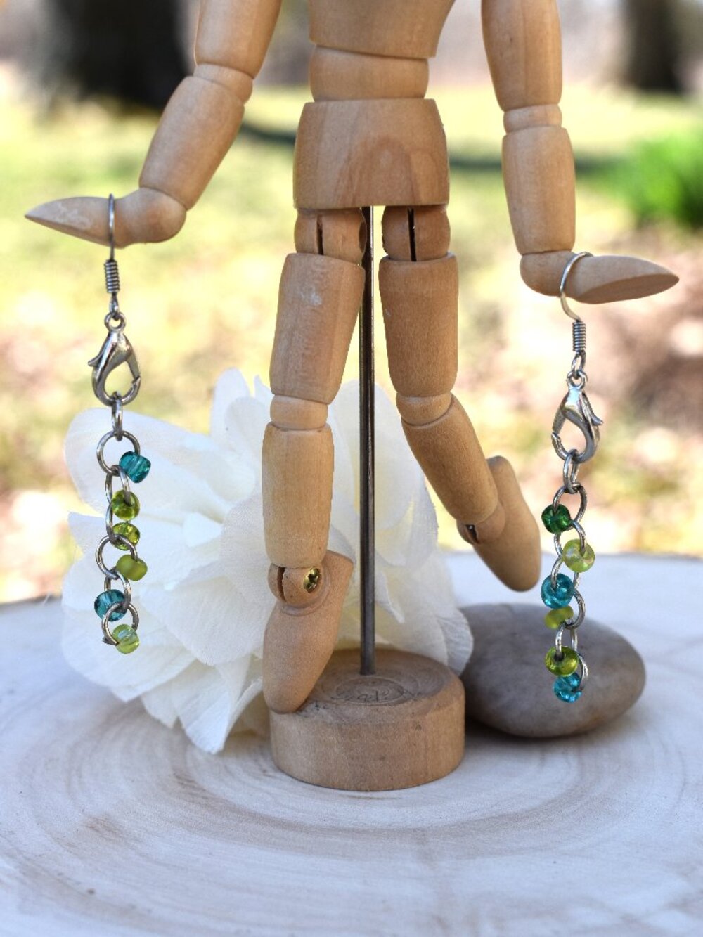 Green Beaded Drop Earrings
